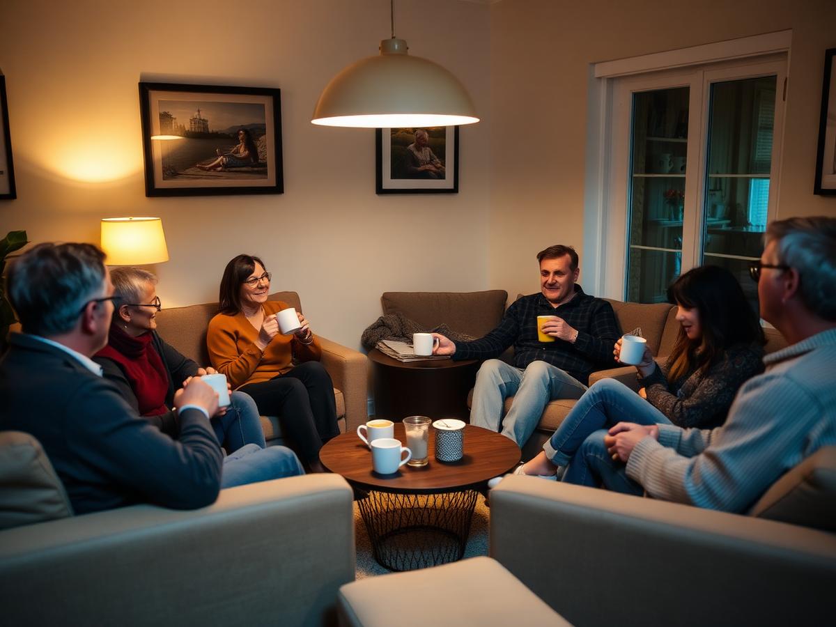 Women gathered around a table sharing coffee and conversation