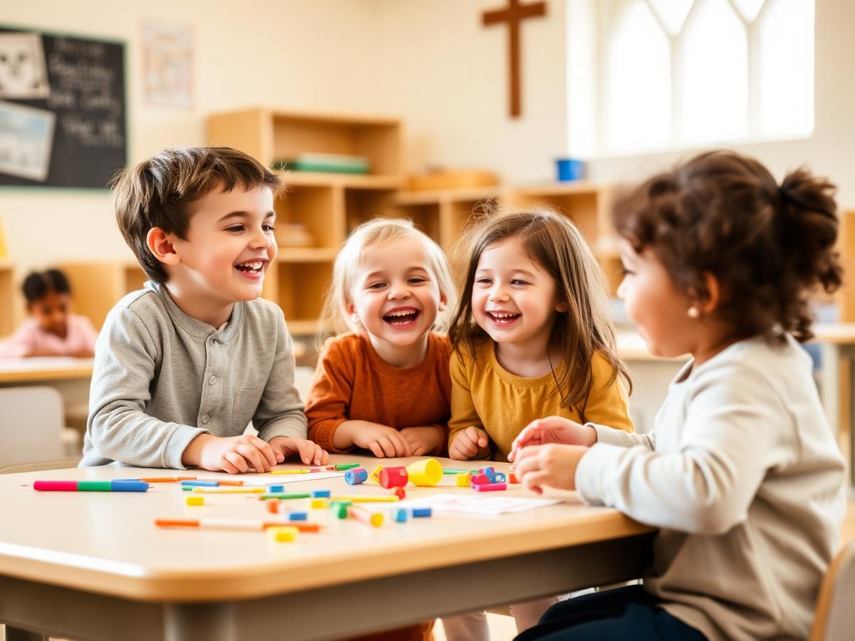 Children laughing during a kids' program at Bruderheim Community Church